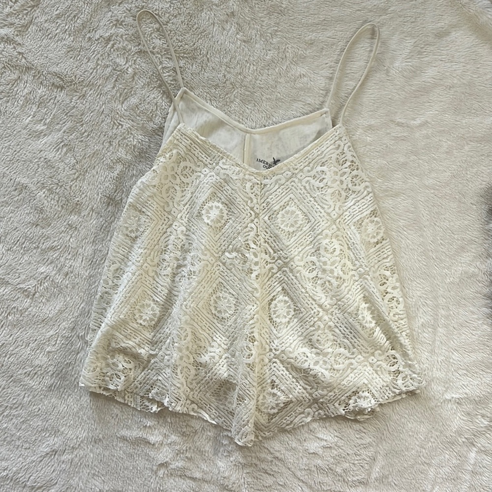 american eagle white cropped lace top XS